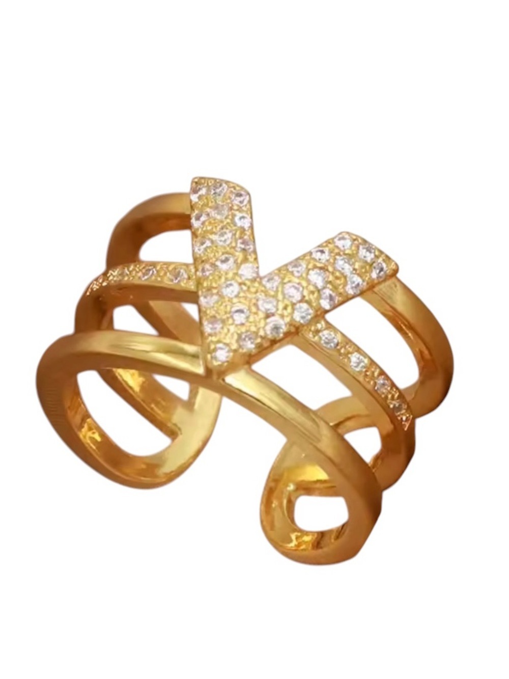 Gold V-Accent Pavé Adjustable Ring - Women's Jewelry ✨
